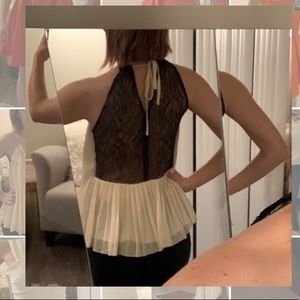 Flowing Cream Top with Sheer Lace Back